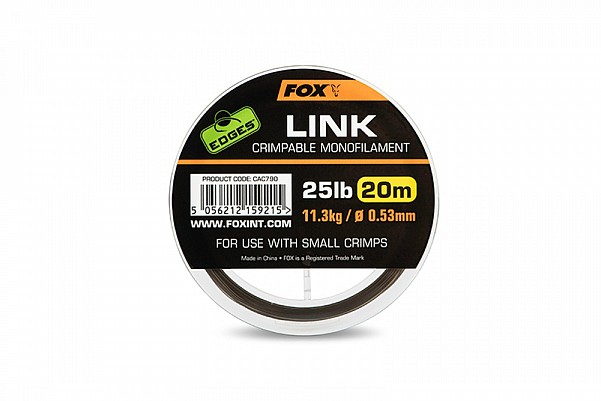 Fox Edges Link Trans Khaki Crimpable Monofilamenttaper 0,53 mm / 25 lb - MPN: CAC790 - EAN: 5056212159215