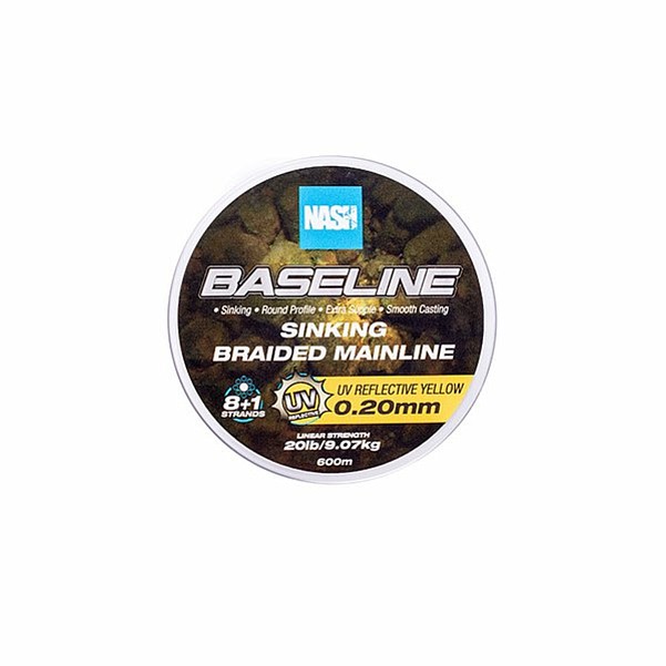 Nash Baseline Sinking Braid UV Yellowрозмір 0.20mm (20lb) / 600m - MPN: T6008 - EAN: 5055108960089