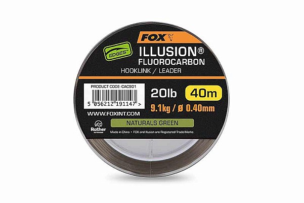 Fox Illusion Fluorocarbon Hooklink/Leaderdydis 20lb 9.1 kg (0.40 mm) - MPN: CAC901 - EAN: 5056212191147