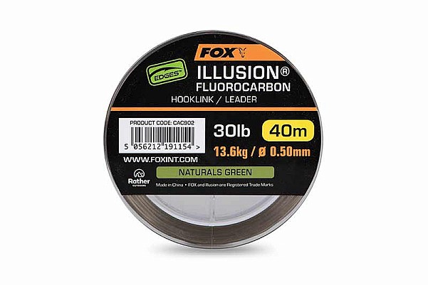 Fox Illusion Fluorocarbon Hooklink/Leaderdydis 30lb 13.6 kg (0.50 mm) - MPN: CAC902 - EAN: 5056212191154