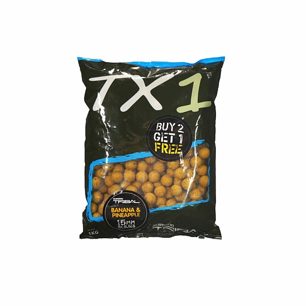 Shimano Tribal TX1 Boilies - Banana Pineapple - 1 kg  - PAKUOTĖS PAZEIDIMASdydis 15 mm - EAN: 200000089719